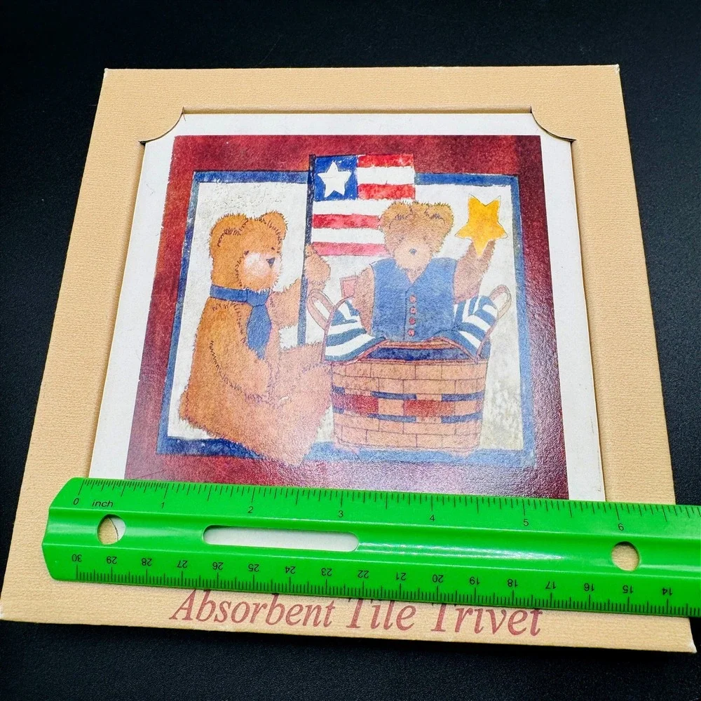 Highland Graphics Bears Absorbent Tile Trivet American Flag Patriotic Teddy Bear